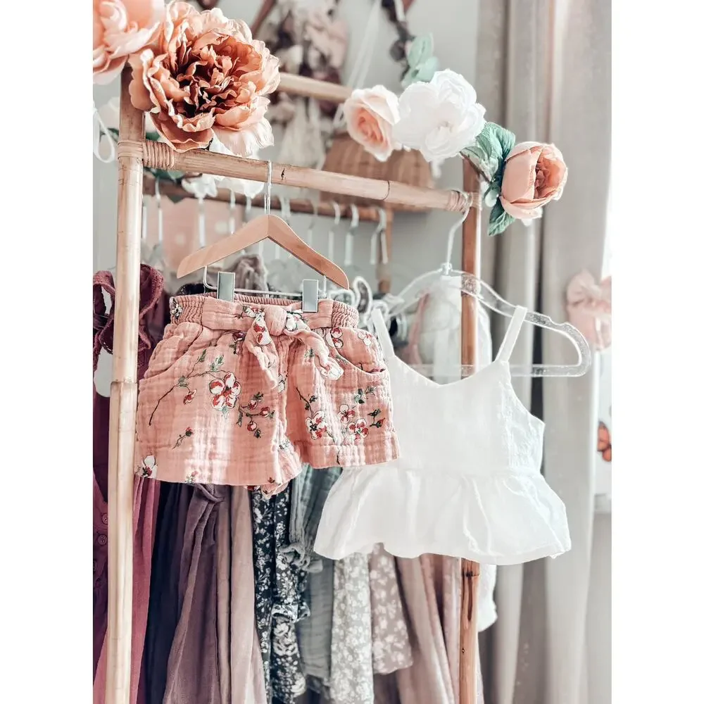 Zara Baby Muslin Mauve Floral Shorts + Peplum Gauzy Top 6-12mths
